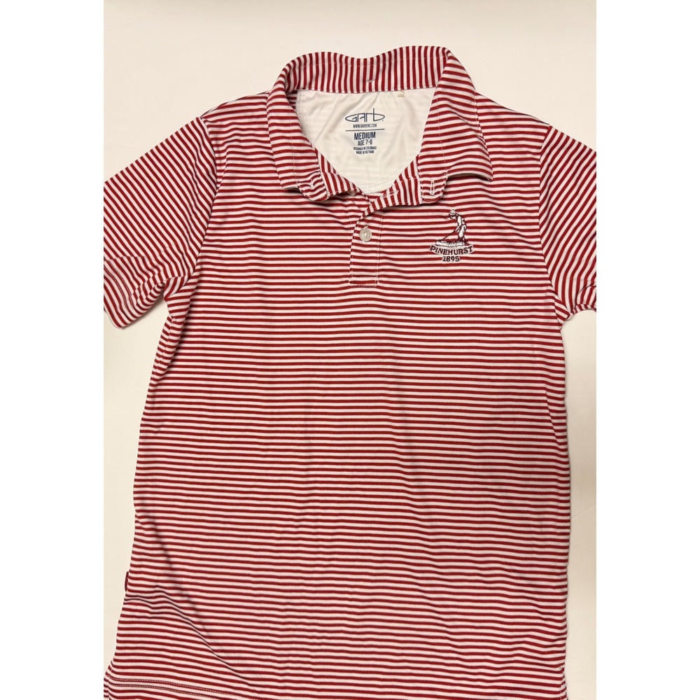 Garb Kids 7-8 Red White Striped Pinehurst 1895 Golf Polo Shirt Medium Age 7-8